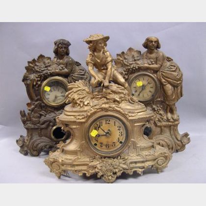 Three Gilt Cast Metal Figural Clocks