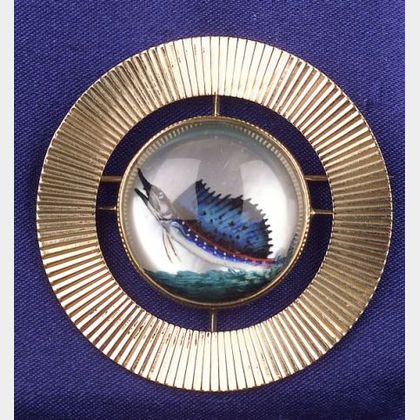 14kt Gold and Reverse Crystal Brooch