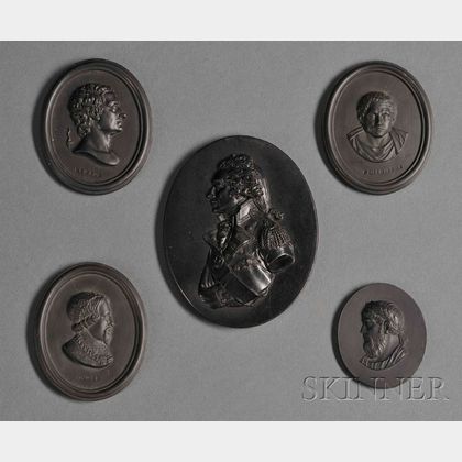 Five Wedgwood Black Basalt Portrait Medallions