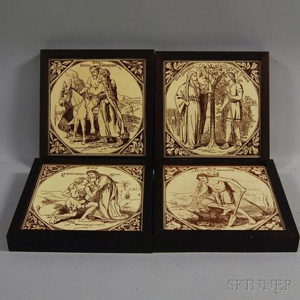 Four Framed Thomas Allen Religious and Parable Tiles