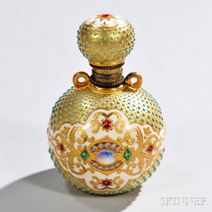 Jeweled Coalport Porcelain Perfume Bottle