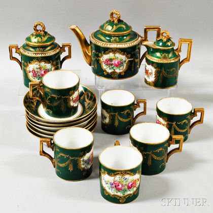 Sevres-style Floral-decorated Porcelain Tea Service for Six