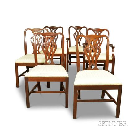Set of Six Baker Georgian-style Carved Mahogany Dining Chairs