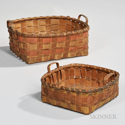 Two Painted Ash Splint Indian Baskets