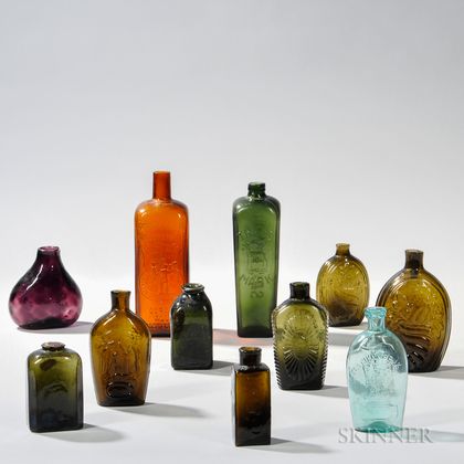 Eleven Blown and Molded Flasks and Bottles