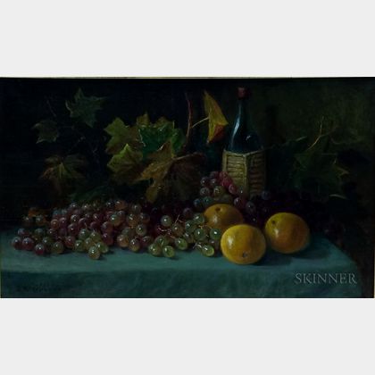 Samuel W. Griggs (American, 1827-1898) Still Life with Grapes, Oranges, and Bottle of Wine