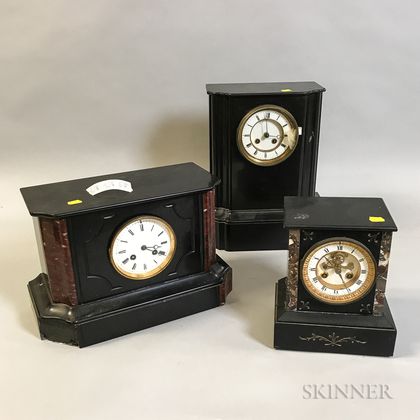 Three Empire-style Black Marble Mantel Clocks