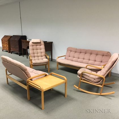 Five Pieces of Kline Design Upholstered Maple Furniture