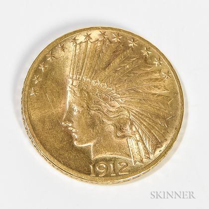 1912 $10 Indian Head Gold Coin. Estimate $600-800