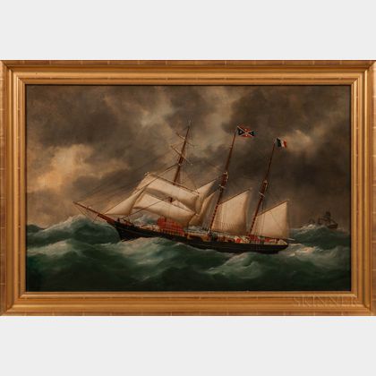 Edward Adam (American, act. Late 19th/Early 20th Century) Three-masted Vessel in Rough Seas