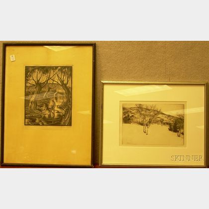 Lot of Two Framed Prints: William Harry Waren Bicknell (American, 1860-1947),The Stand of Birches