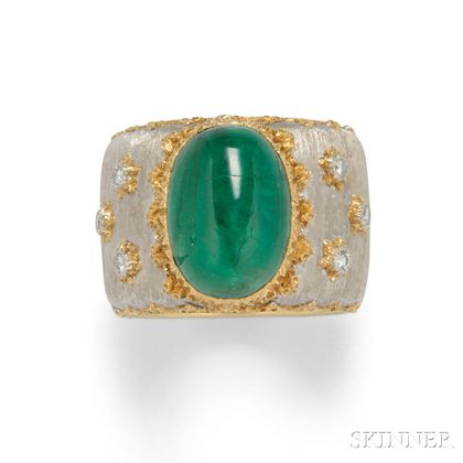 18kt Bicolor Gold, Emerald, and Diamond Ring, Buccellati