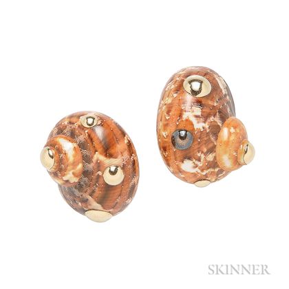 14kt Gold and Nautilus Shell Earclips, MAZ