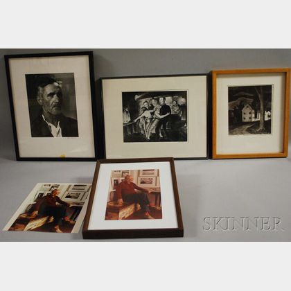 John Worthington Gregory (American, 1903-1992) Five Photographs of Portraits and Lithographs, Including Provincetown Bar