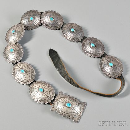 Navajo Contemporary Silver and Turquoise Concha Belt