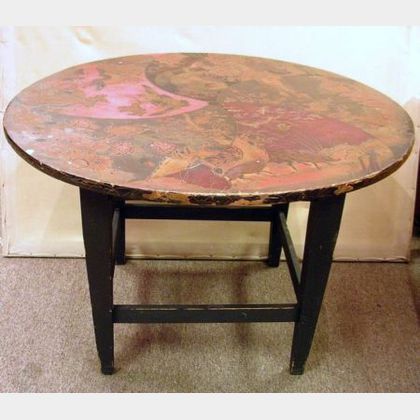 Japanese Lacquer Scenic Decorated and Ebonized Center Table. 