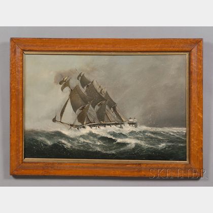 Anglo/American School, late 19th/early 20th Century Schooner in Snow Squall