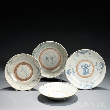 Four Swatow Blue and White Plates