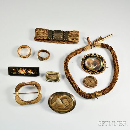 Group of Victorian Hair Memorial Jewelry