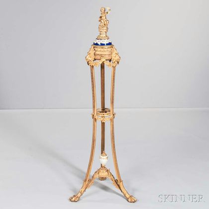 Neoclassical-style Gilt-bronze and Porcelain Plant Stand