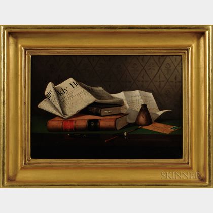 American School, Late 19th Century Still Life with Law Books, Letter, and Newspaper