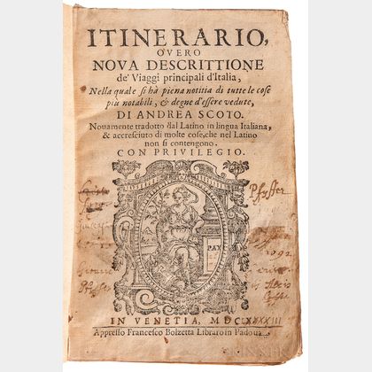 Schott [aka Scoto], Andreas (1552-1629) & Francesco (1548-1622) Itinerario overo Nova Descrittione de' Viaggi Principali d'Italia.