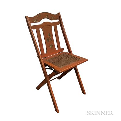 Red Lacquered Cane-seat Folding Chair