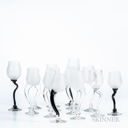 Steven Newell (British, b. 1948) Fourteen Art Glass Wineglasses