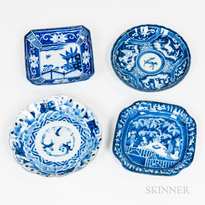 Four Japanese Porcelain Blue and White Plates