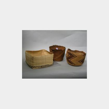 Six Western and Southwestern Native American Basketry and Hide Items.