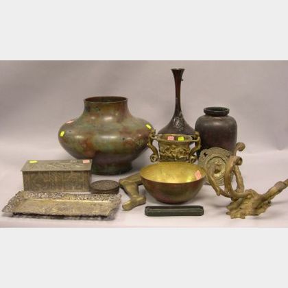 Twelve Decorative Asian and European Metal Table Items. 