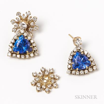 14kt Gold, Tanzanite, and Diamond Earrings and a Pair of 14kt Gold and Diamond Jackets