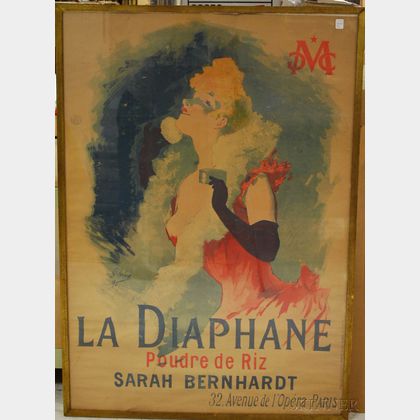 Framed Chaix Lithograph La Diaphane Poudre de Riz Sarah Bernhardt Poster