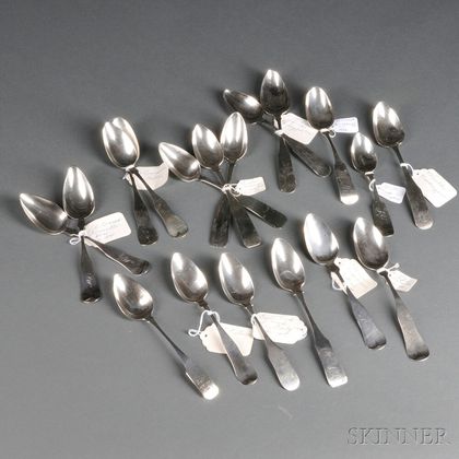 Eighteen Coin Silver Serving Spoons