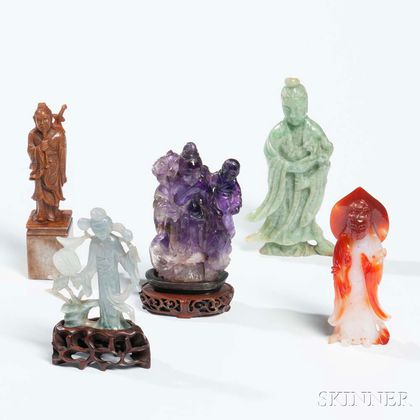 Five Hardstone and Jade Carvings of Figures