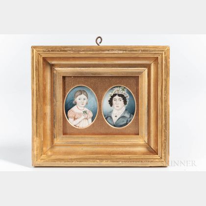 American School, Early 19th Century Two Portrait Miniatures: A Daughter and Mother