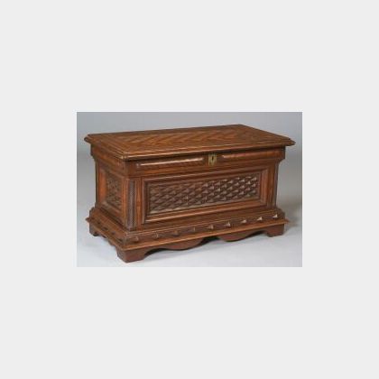 Walnut and Oak Folk Marquetry and Inlaid Chest