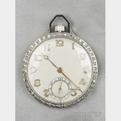 Art Deco Platinum and Diamond Open Face Pocket Watch