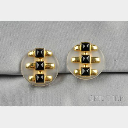18kt Gold, Rock Crystal, and Black Onyx Earclips, Aldo Cipullo, Cartier