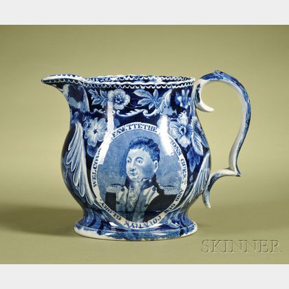 Staffordshire Historical Blue Transfer Printed Pitcher