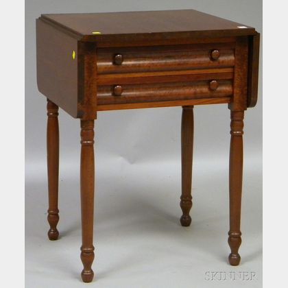 Classical Mahogany and Mahogany Veneer Drop-leaf Two-drawer Work Table. Estimate $200-300