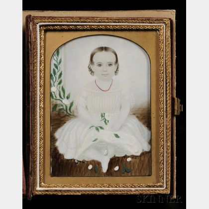 Attributed to Clarissa Peters Russell (Mrs. Moses B. Russell) (American, 1809-1854) Portrait Miniature of a Child in a White Dress Wear