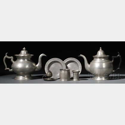 Seven Pewter Table Items