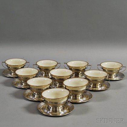 Set of Ten Sterling Silver Gorham Dishes and Saucers