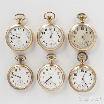 Six Hamilton Gold-filled Open-face Watches