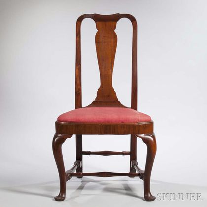 Carved Walnut and Walnut Veneer Side Chair