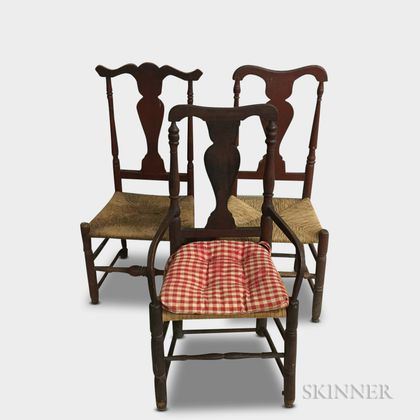 Three Queen Anne Red-painted Side Chairs