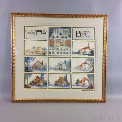 Framed John Bell Jr. Watercolor Architectural Rendering for the Home Owners Association Inc.