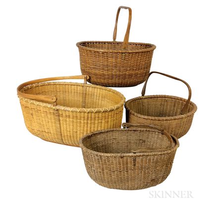 Four Nantucket Swing-handled Oval Baskets