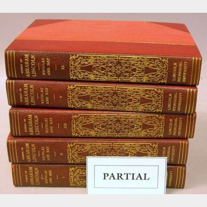 Set of Twelve Gilt Red Leather-Bound The Complete Works of Abraham Lincoln